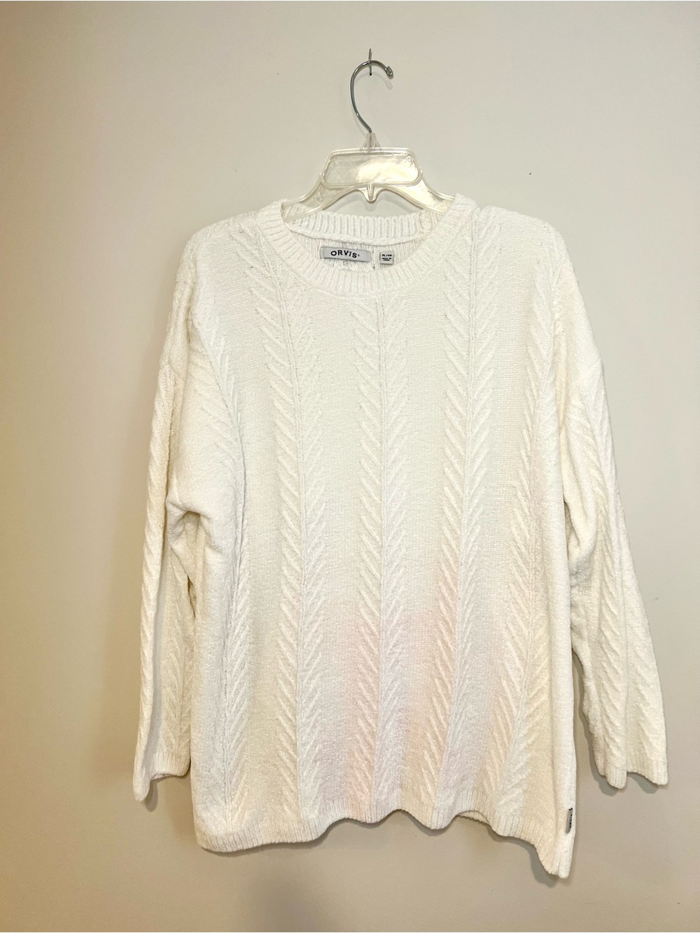 Orvis White Chenille Cable Texture Pullover Sweater XL